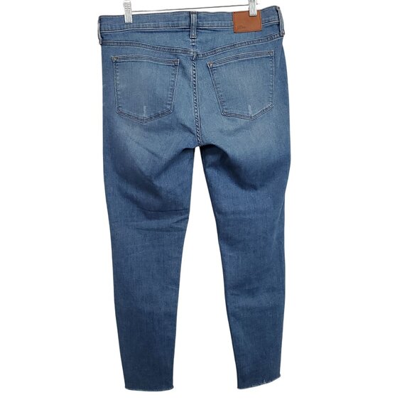 J Crew Size 31 Jeans Toothpick Distressed Mid Rise Skinny Stretch Denim Raw Hem - Picture 2 of 14